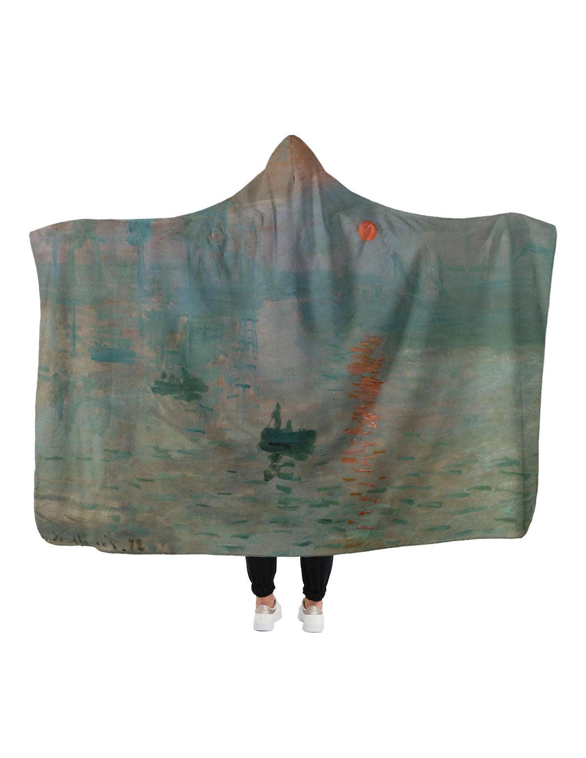 Claude Monet Impression, Sunrise Hoodie Blanket - artucky-US - battaniye, claude, giyim, import_2022_07_19_113509, impression, kapşonlu, kapşonlu battaniye, monet, sunrise