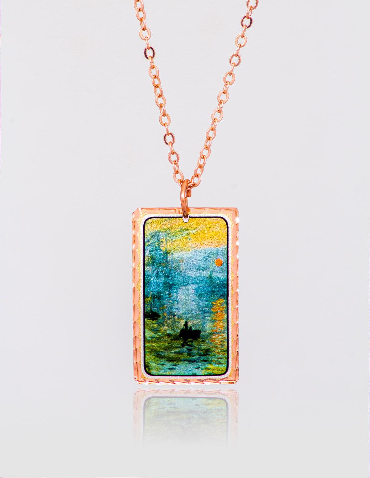 Claude Monet Impression, Sunrise Rectangle Necklace - artucky-US - claude, claude monet, import_2022_07_19_113509, Impression, kolye, monet, sunrise, tasarım kolye