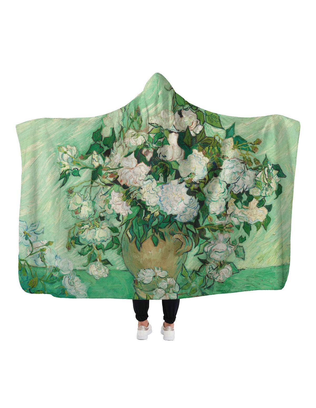Van Gogh Roses Hoodie Blanket - artucky-US - battaniye, giyim, import_2022_07_19_113509, kapşonlu, kapşonlu battaniye, roses, van gogh, van gogh roses, vincent