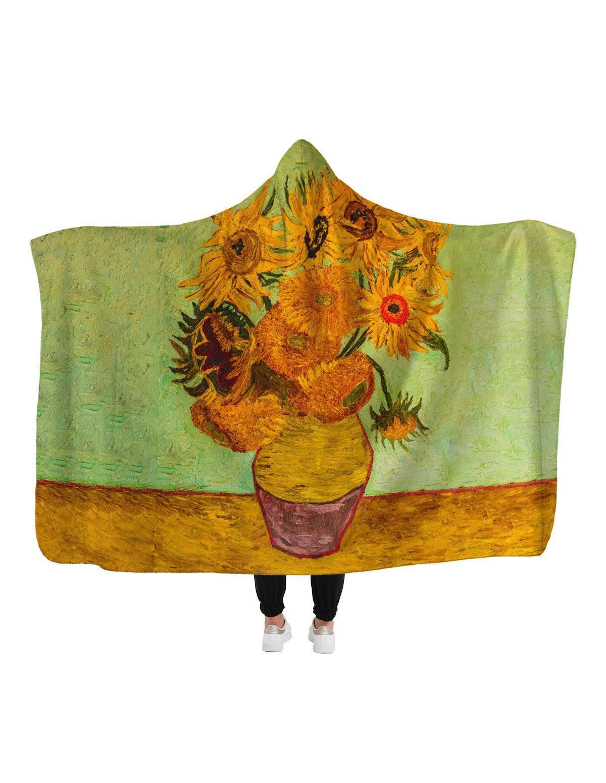 Van Gogh Sunflowers Hoodie Blanket - artucky-US - battaniye, eser, giyim, import_2022_07_19_113509, kapşonlu, kapşonlu battaniye, sunflowers, van gogh, van gogh sunflowers, vincent