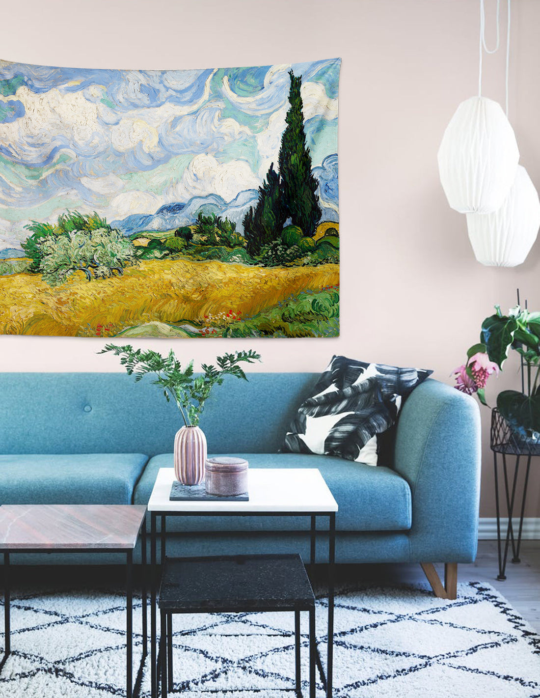 Van Gogh Wheat Field with Cypresses Wall Tapestry