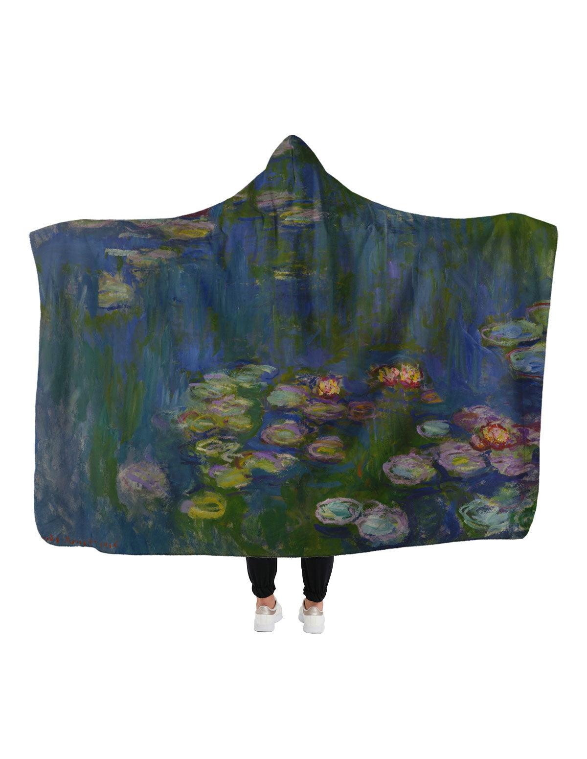 Claude Monet Water Lilies Hoodie Blanket - artucky-US - battaniye, claude, claude monet, giyim, import_2022_07_19_113509, kapşonlu, kapşonlu battaniye, monet, nilüferler