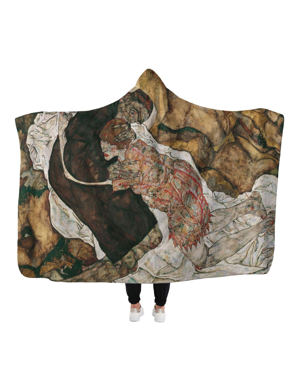 Egon Schiele Death and Girl Hoodie Blanket - artucky-US - battaniye, blossom, death, death and girl, giyim, gustav, gustav klimt, import_2022_07_19_113509, kapşonlu, kapşonlu battaniye
