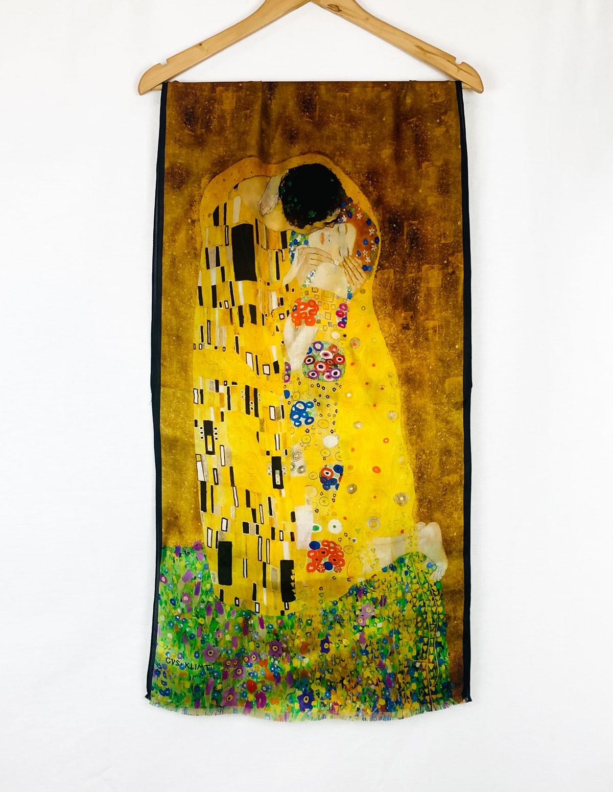 Gustav Klimt The Kiss "Öpücük" Tablo Tasarım İpek Şal 45x165