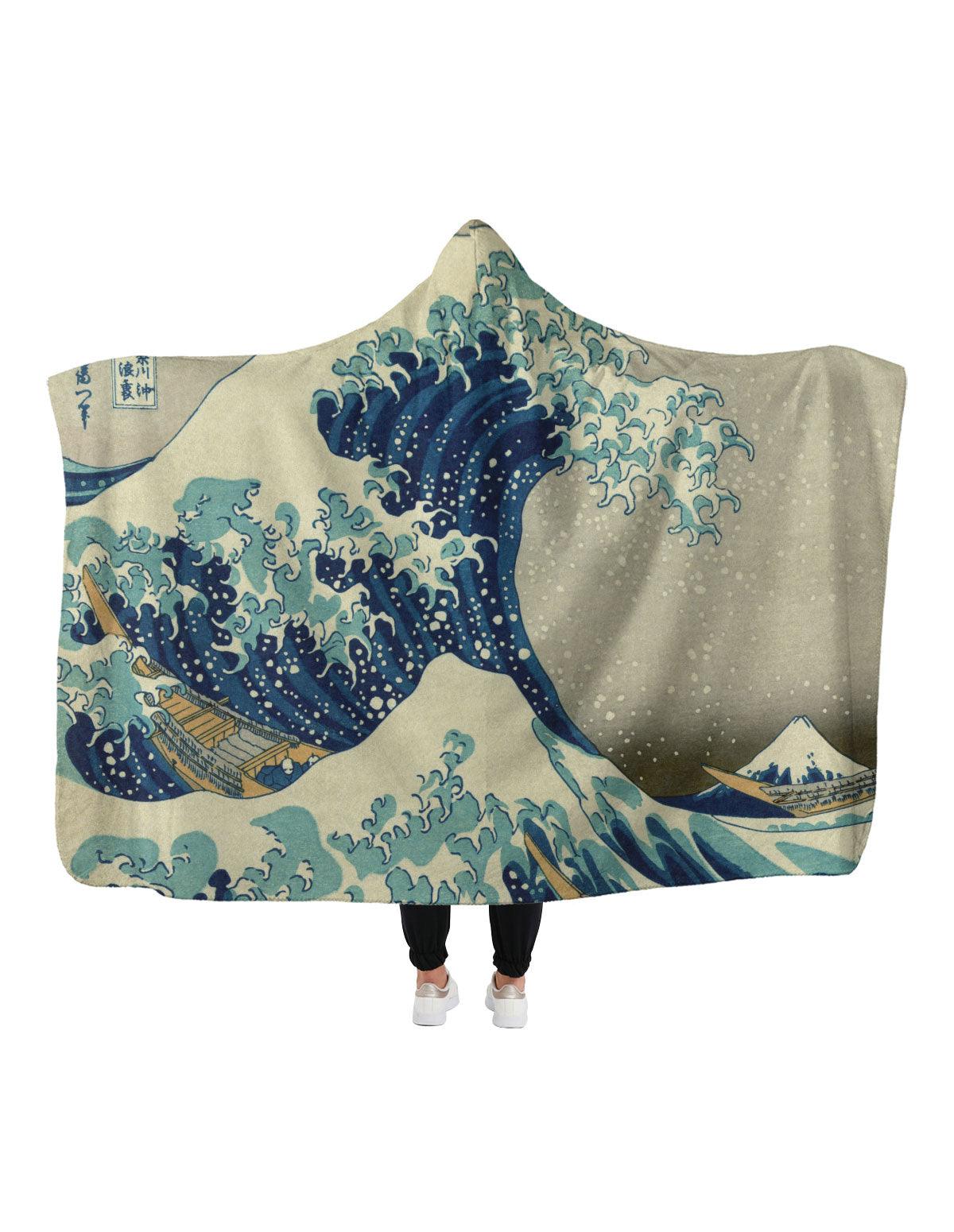 Katsushika Hokusai The Great Wave Hoodie Blanket - artucky-US - battaniye, giyim, great, great wave, import_2022_07_19_113509, kanagawa, kapşonlu, kapşonlu battaniye, wave