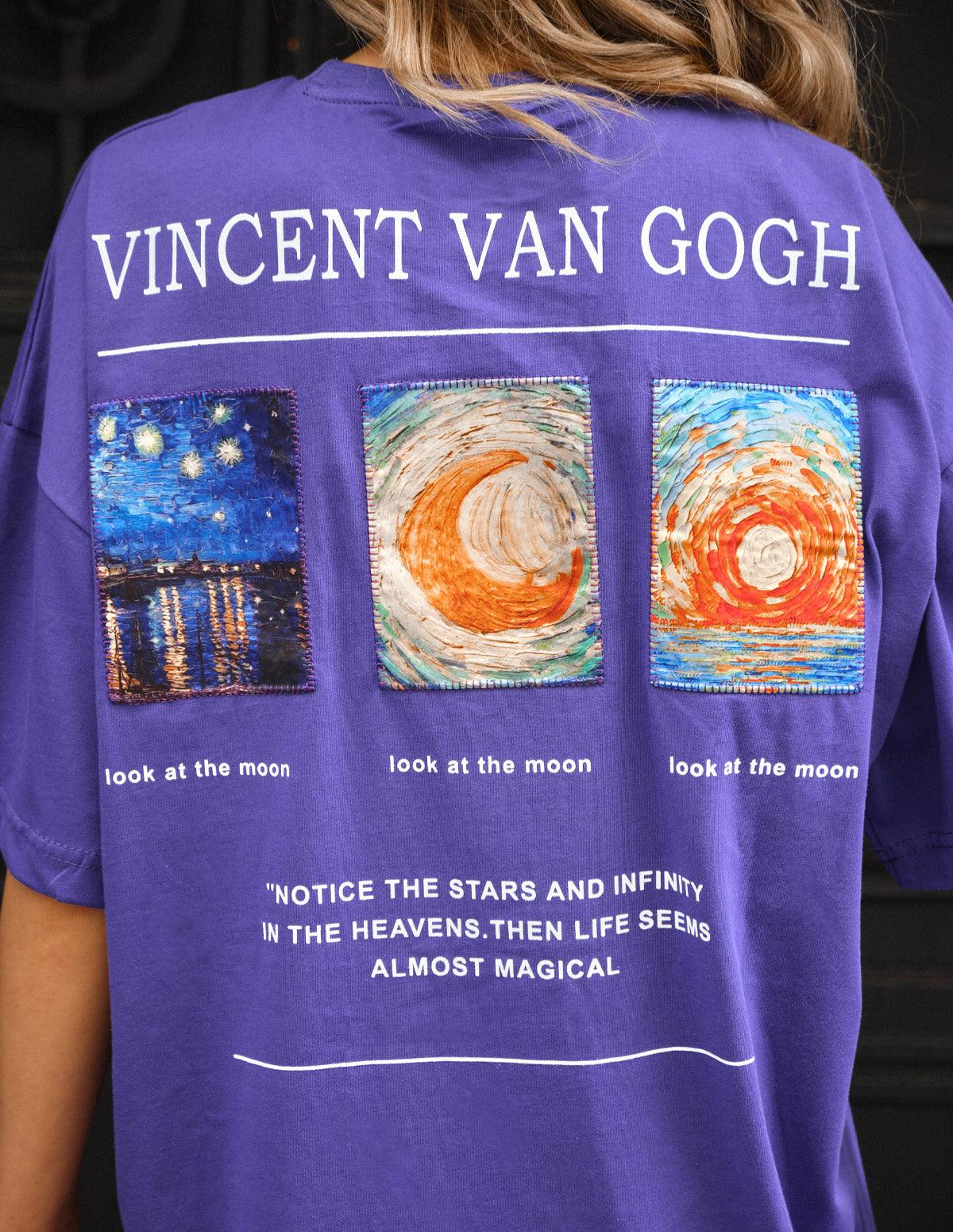 Van Gogh Moon T-Shirt - artucky-US - artucky, face, giyim, import_2022_07_19_113509, kıyafet, moon, nakış, t-shirt, tisört, tshirt, van gogh, van gogh yıldızlı, vincent van gogh