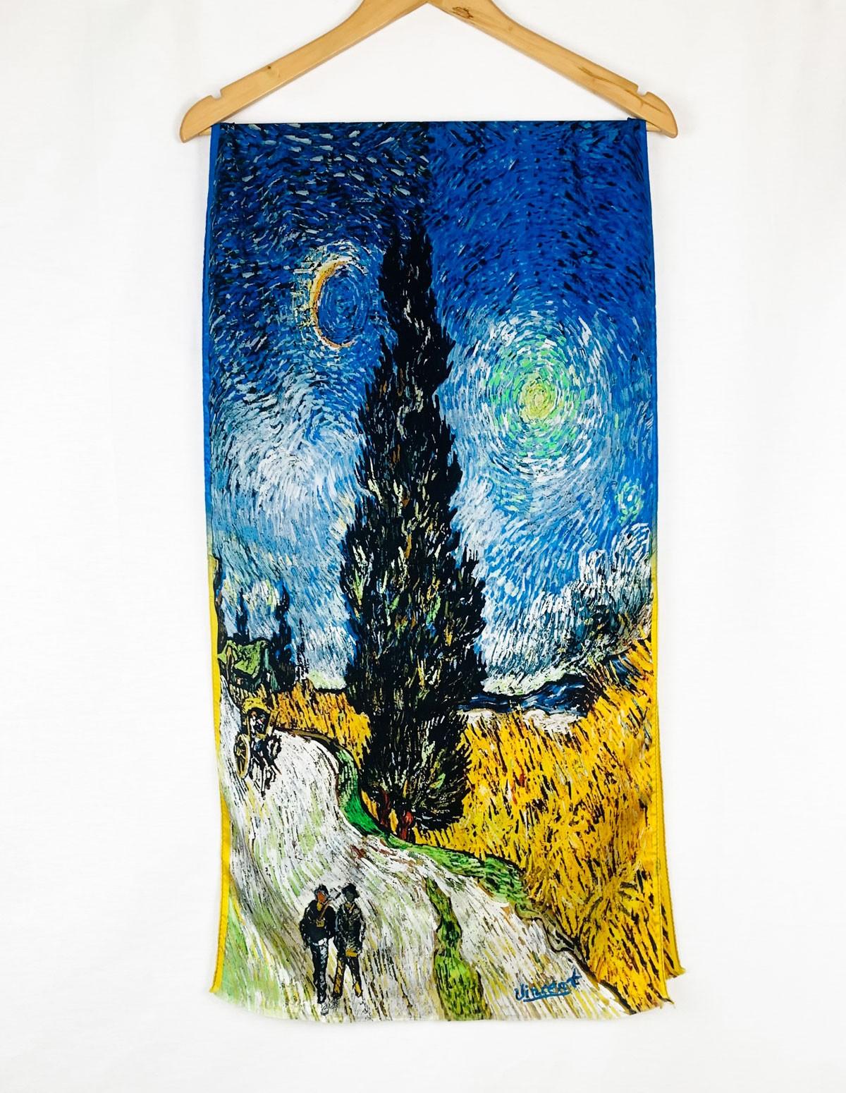 Vincent Van Gogh Starry at Eddy Tablo İpek Şal 45x165