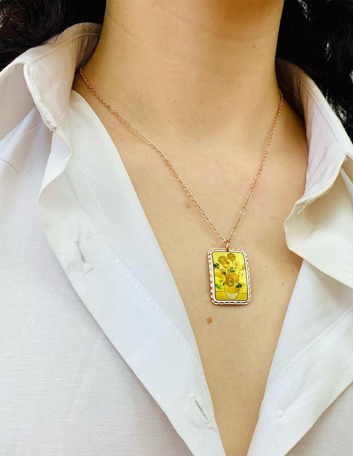 Vincent Van Gogh Sunflowers Necklace - artucky-US - gogh, import_2022_07_19_113509, sunflowers, tablo, van, van gogh, vincent