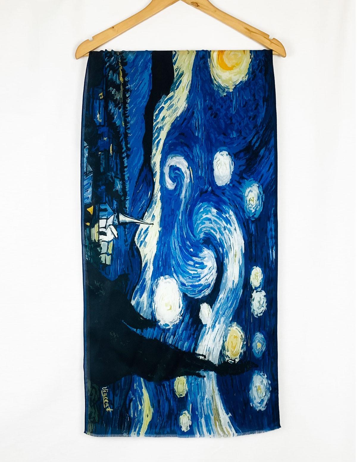 Vincent Van Gogh The Starry Night (Yıldızlı Geceler) Tablo İpek Şal 45x165