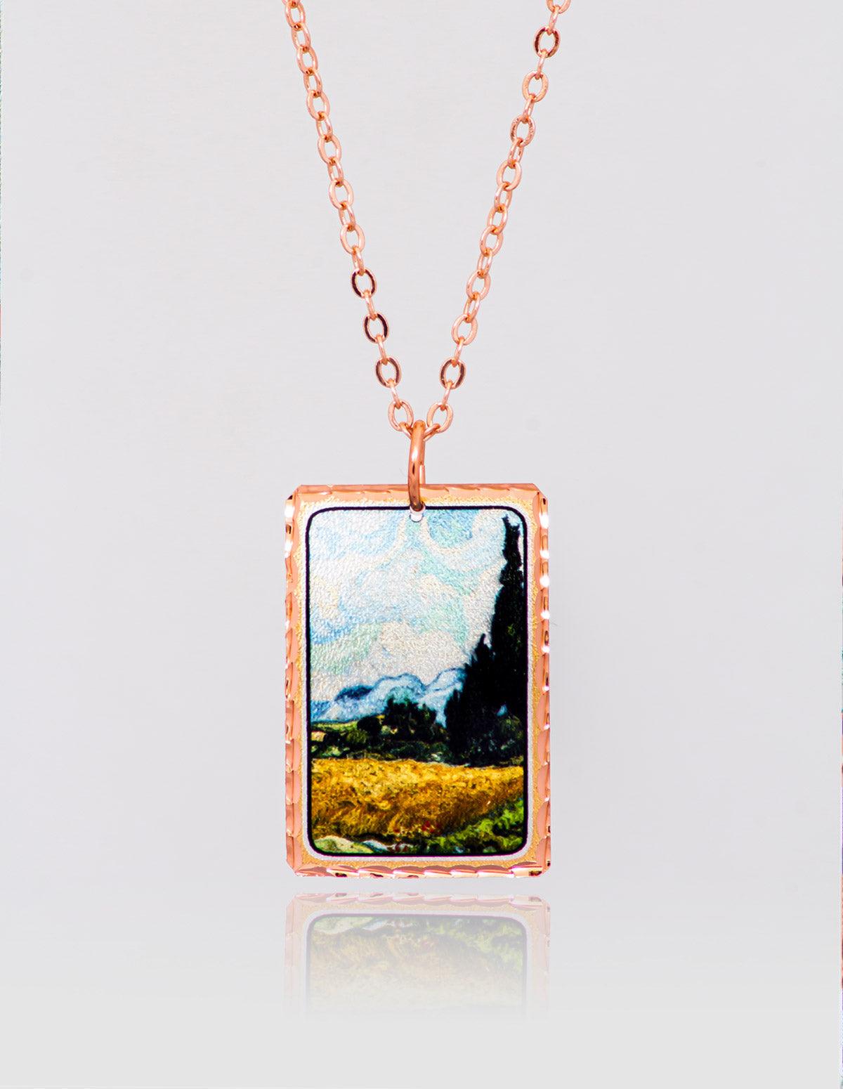 Vincent Van Gogh Wheat Field with Cypresses Necklace - artucky-US - Cypresses, import_2022_07_19_113509, kolye, tasarım kolye, van gogh, van gogh kolye, vincent van gogh, wheatfield
