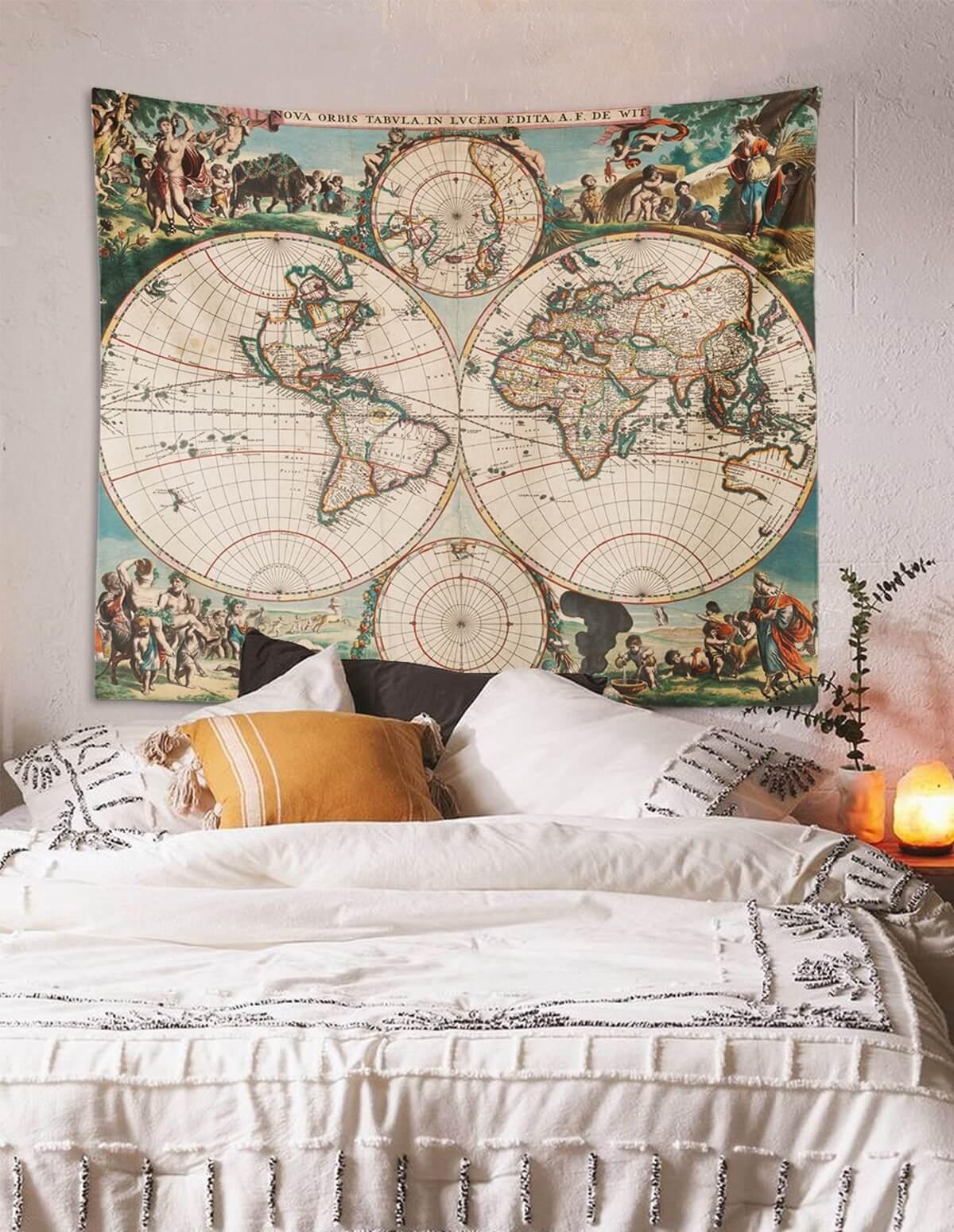 Vintage World Map (Nova Orbis Tabula) Tapestry - artucky-US - duvar, duvar örtüsü, dünya, dünya haritası, harita, haritası, import_2022_07_19_113509, map, world, world map, örtü